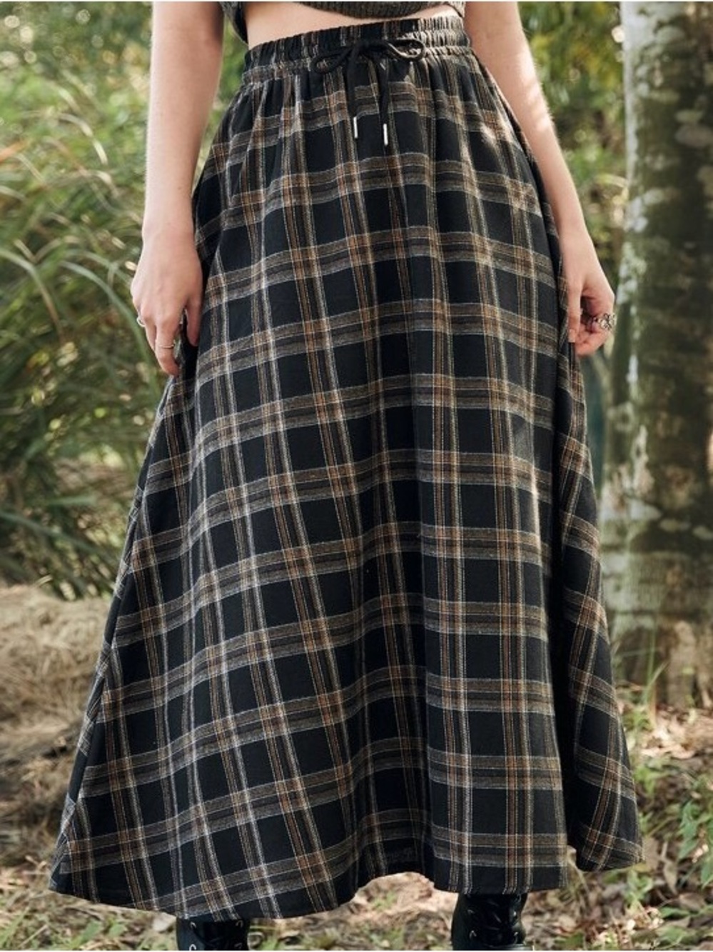Fairycore plaid drawstring waist skirt size small